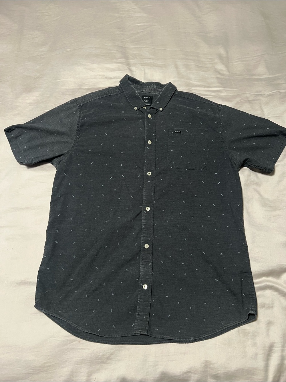RVCA Slim Fit Short Sleeve Button Down Shirt Charcoal XL